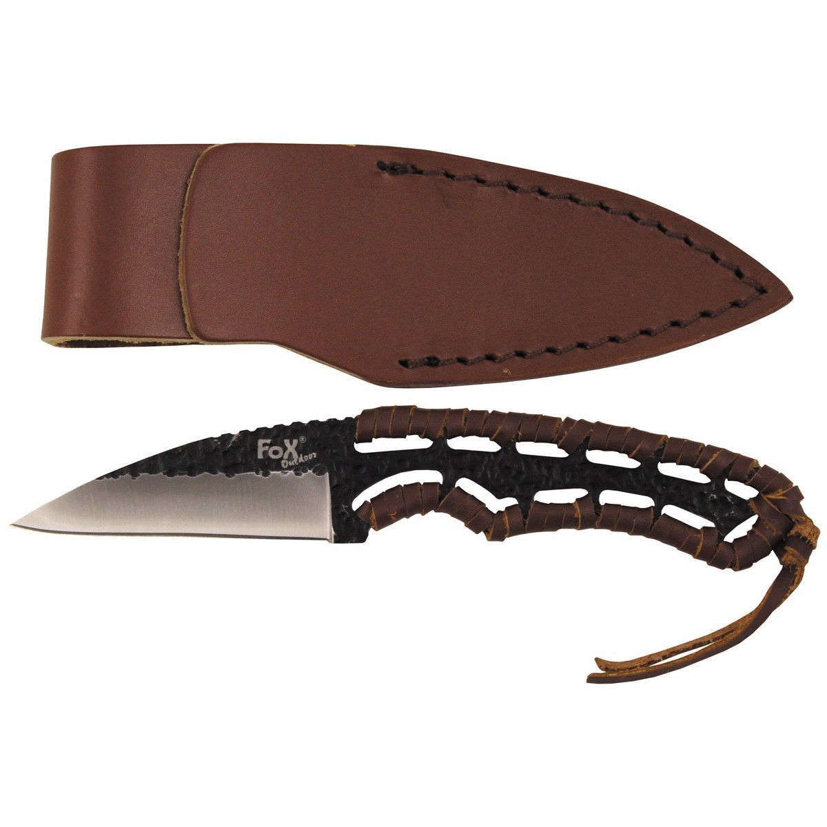FoX Outdoor Messer "Büffel II" Griff mit Lederband 18cm